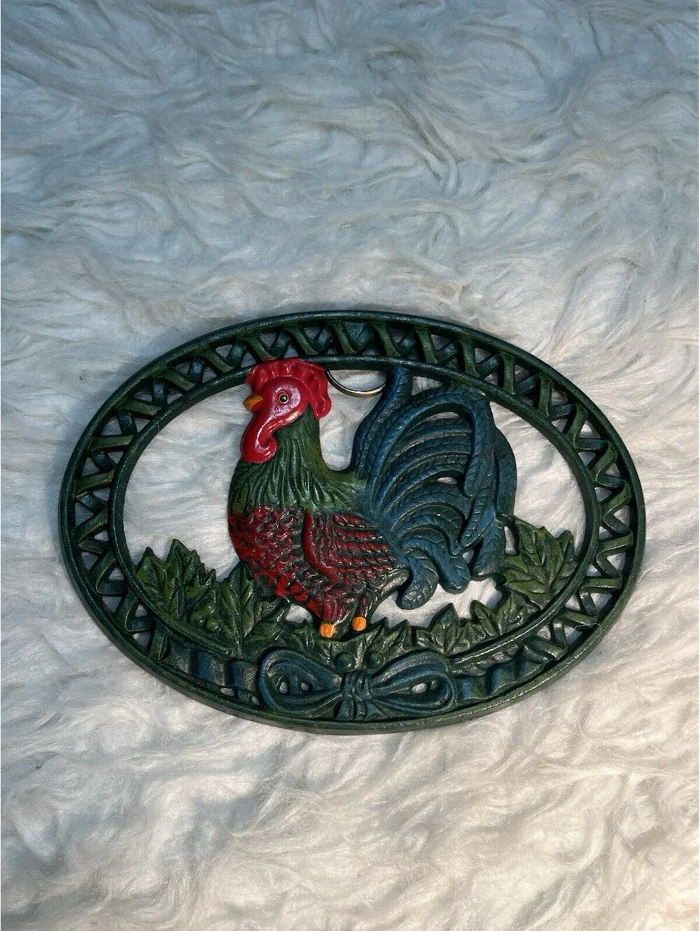 Green Cast Iron Rooster Trivet 2003